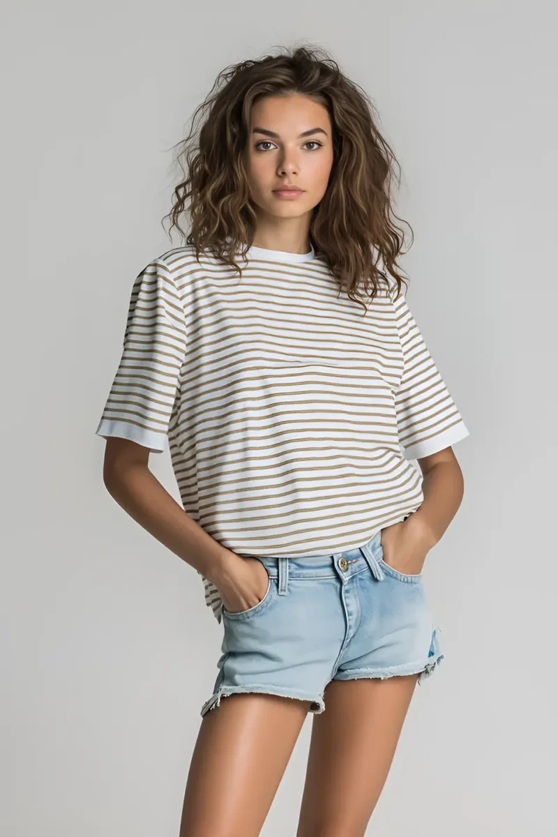 bawelniany t shirt damski wiki brazowe paski 1