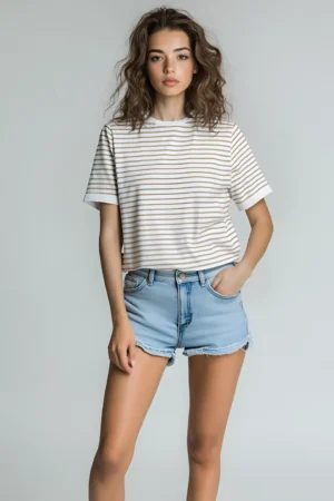 bawelniany t shirt damski wiki brazowe paski 2