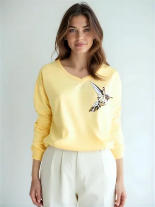 bluza tina jasnozolta z aplikacja hummingbirda wygodna bawełniana na codzien