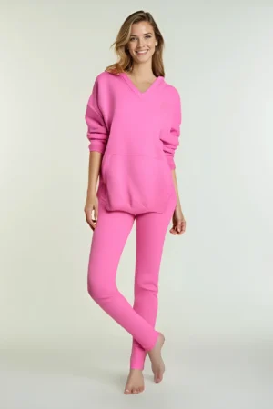 dres aspen rozowy bluza z meszkiem legginsy prążkowane