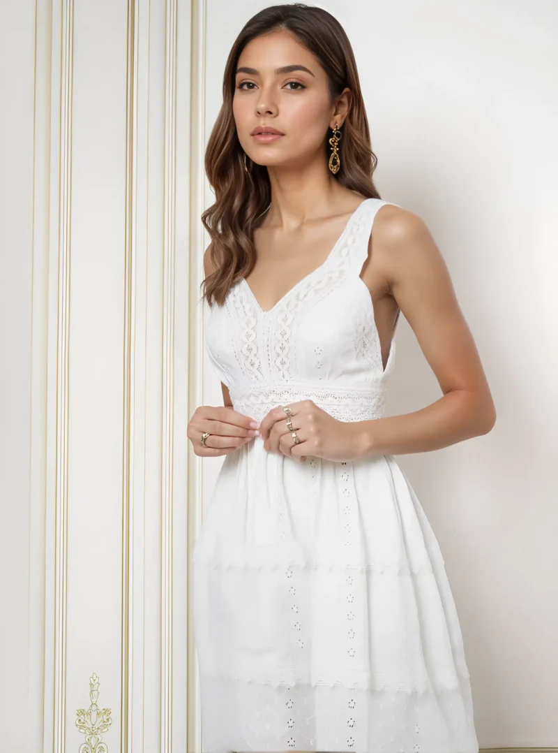 Letnia sukienka midi Milena – biała bawełniana z koronką