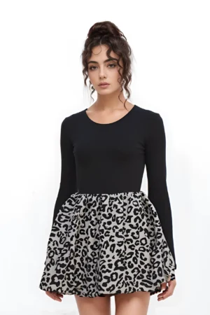 sukienka paula krotka elegancka z wzorzysta spódniczką 2