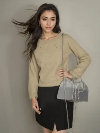 sweter damski iza welna karmelowy elegancki cieply zimowy modny