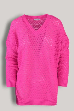 sweter pure szydelkowy damski modny rozmiar m rozowy