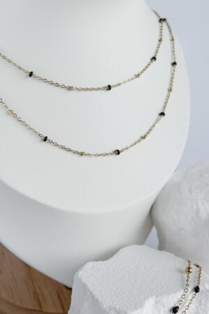 naszyjnik novea zloty podwojny z czarnymi koralikami stal chirurgiczna