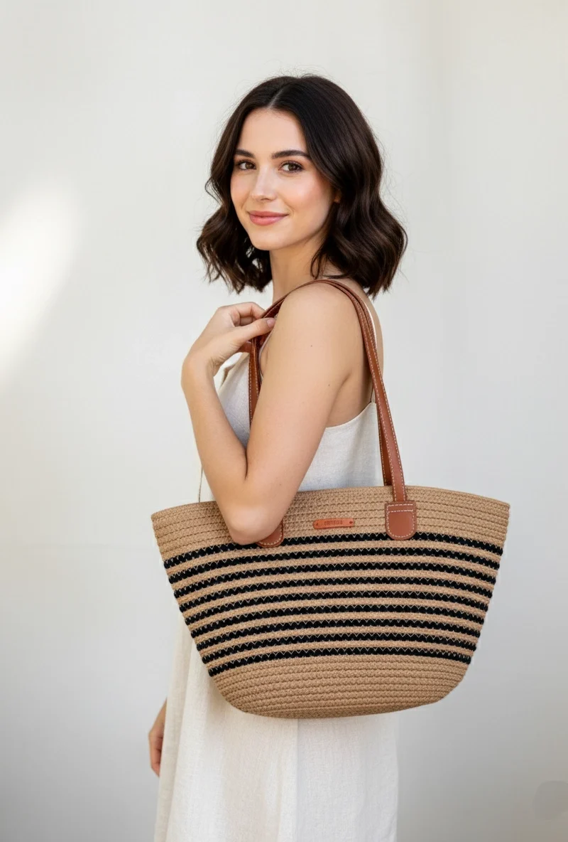 Torebka Alma – damska modna torebka na ramię w brązowo-czarne paski