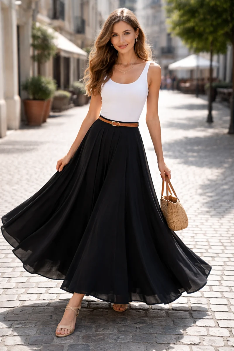 Rozkloszowane spódnice maxi w stylu wysmuklającym